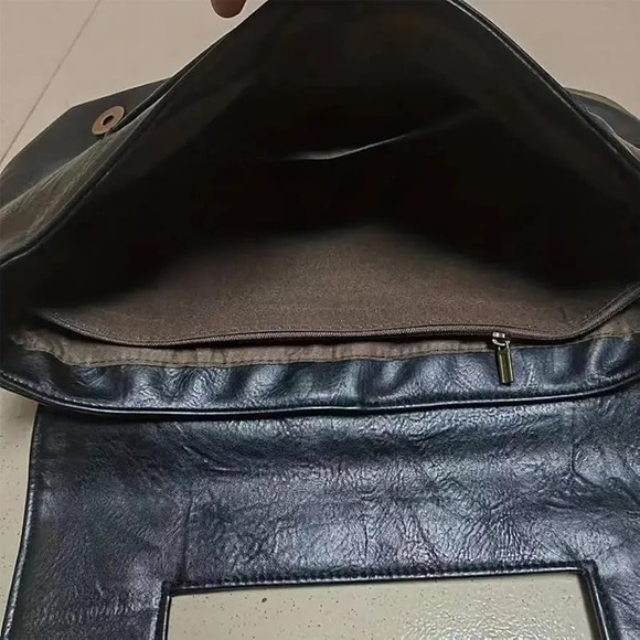 Envelope Clutch Bag Large Wristlet – Black PU Leather – Foldover Style